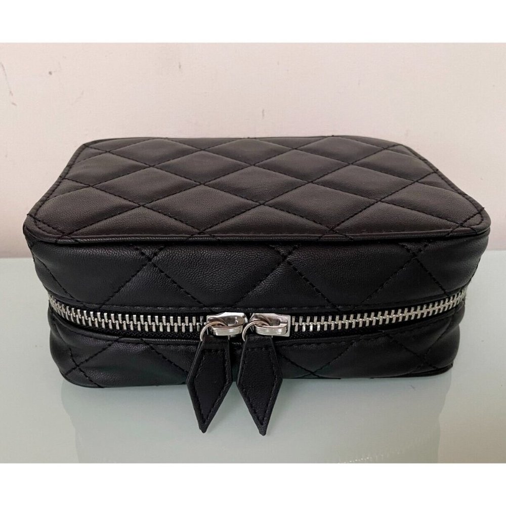Trish McEvoy Black Quilted Makeup Planner w/ Mesh Pouch Make up page with makeup